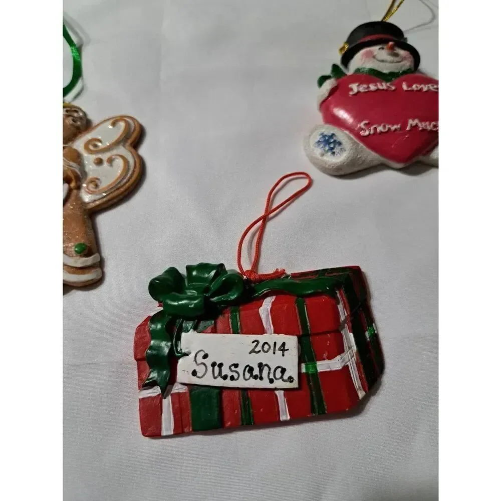 3 Christmas Holiday Tree Ornaments Gingerbread Angel Snowman Christmas Gift